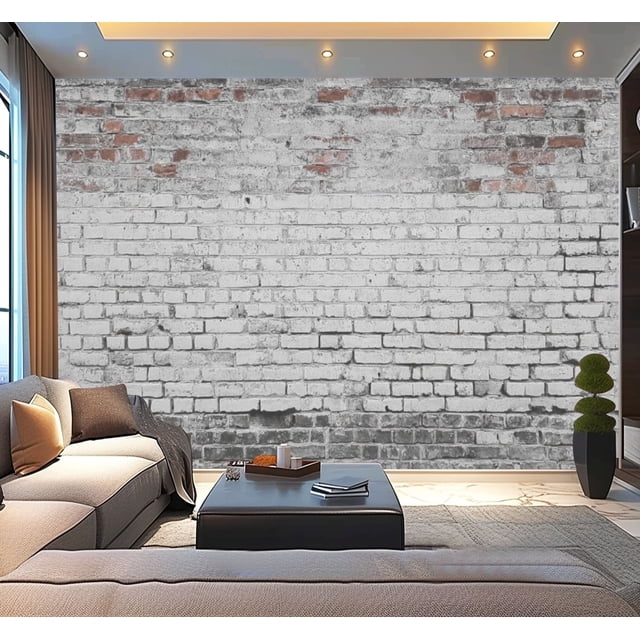 Peel and Stick Wallpaper Waterproof Grey white old brick wall Wall ...