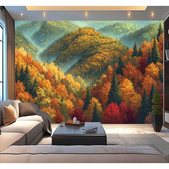 Peel and Stick Wallpaper Waterproof High Fantasy Map Smokies Fall Colors Panorama Wall Mural Decor Self Adhesive and Removable 100in x 144in