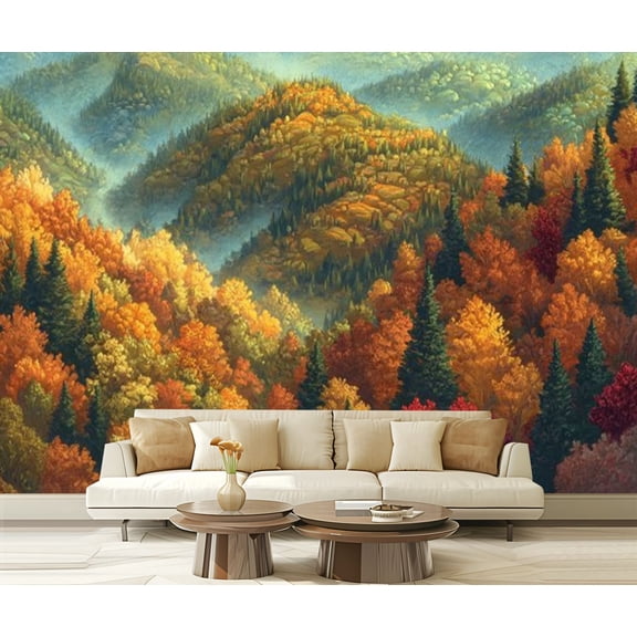 Peel and Stick Wallpaper Waterproof High Fantasy Map Smokies Fall Colors Panorama Wall Mural Decor Self Adhesive and Removable 69in x 98in