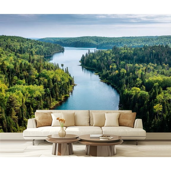 Peel and Stick Wallpaper Waterproof High angle view lake forest Wall Mural Decor Self Adhesive and Removable 69in x 98in
