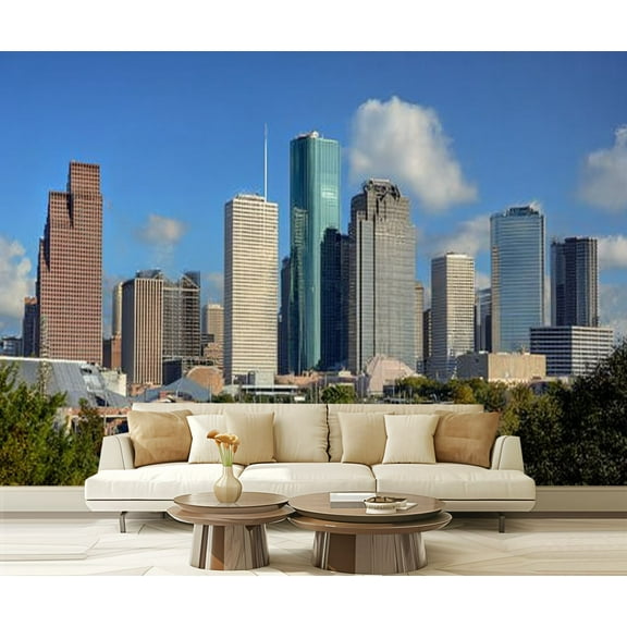 Peel and Stick Wallpaper Waterproof Houston Texas downtown city skyline Wall Mural Decor Self Adhesive and Removable 69in x 98in