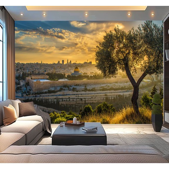 Peel and Stick Wallpaper Waterproof Jerusalem sunset Wall Mural Decor Self Adhesive and Removable 100in x 144in