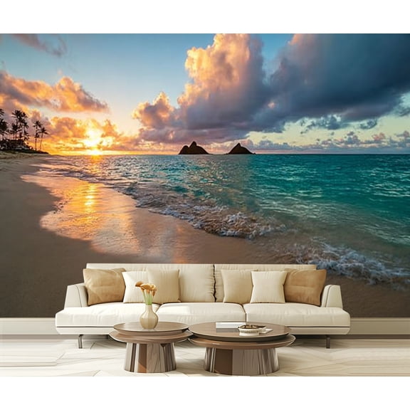 Peel and Stick Wallpaper Waterproof Lanikai Beach Sunrise Wall Mural Decor Self Adhesive and Removable 69in x 98in