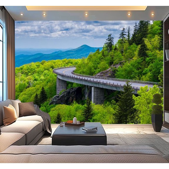 Peel and Stick Wallpaper Waterproof Linn Cove Viaduct along Blue Ridge Parkway North Wall Mural Decor Self Adhesive and Removable 100in x 144in