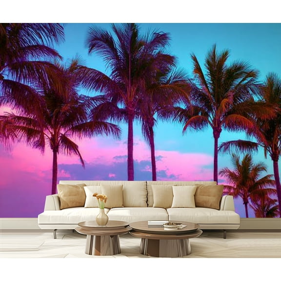 Peel and Stick Wallpaper Waterproof Miami Beach South Beach sunset palm trees Florida Wall Mural Decor Self Adhesive and Removable 69in x 98in