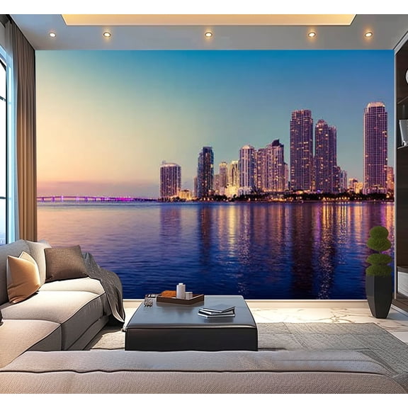 Peel and Stick Wallpaper Waterproof Miami skyline Wall Mural Decor Self Adhesive and Removable 100in x 144in