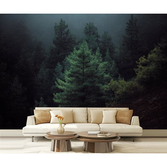 Peel and Stick Wallpaper Waterproof Misty pine trees forest landscape Wall Mural Decor Self Adhesive and Removable 69in x 98in