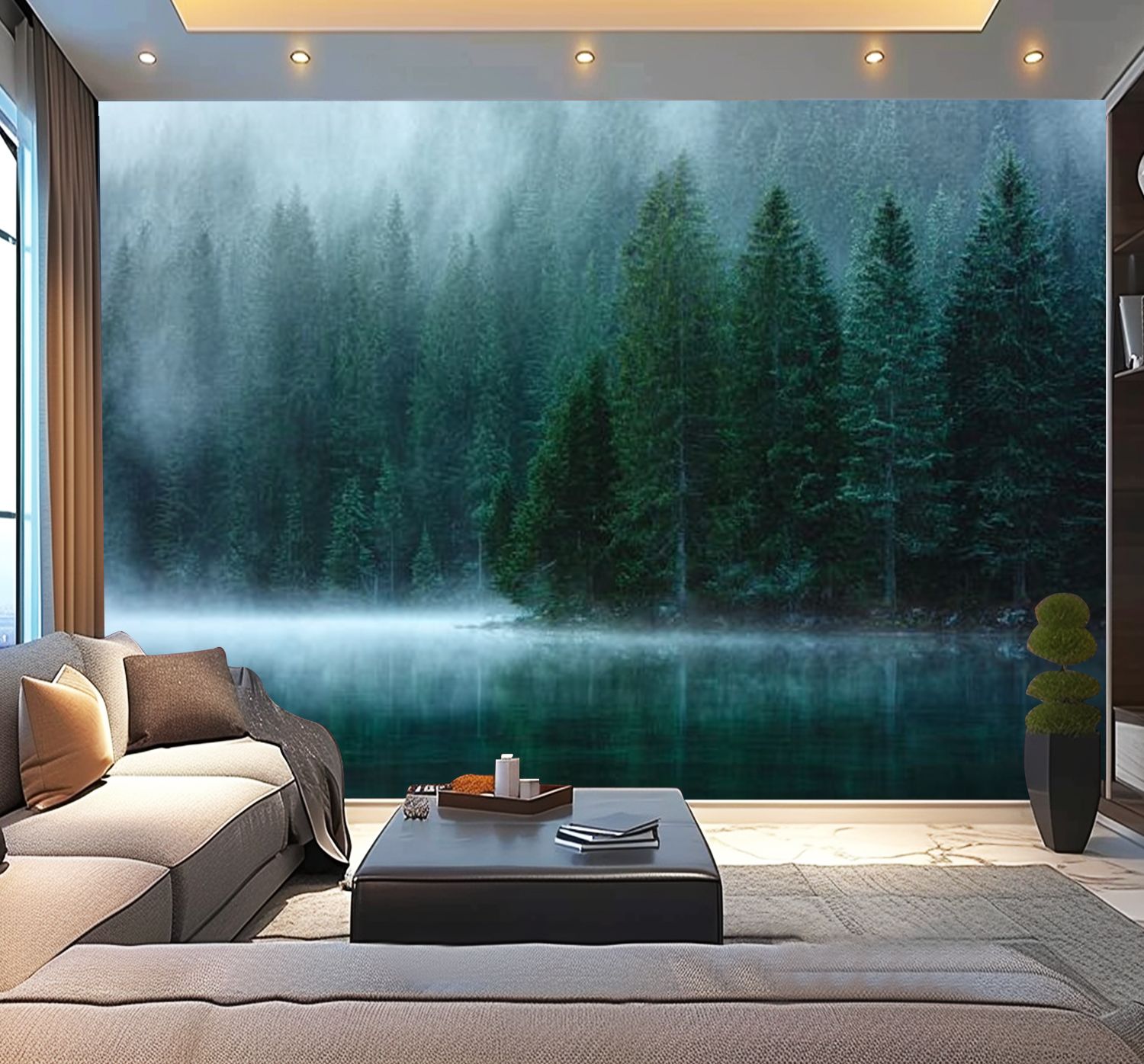 Peel and Stick Wallpaper Waterproof Misty pine trees forest landscape ...