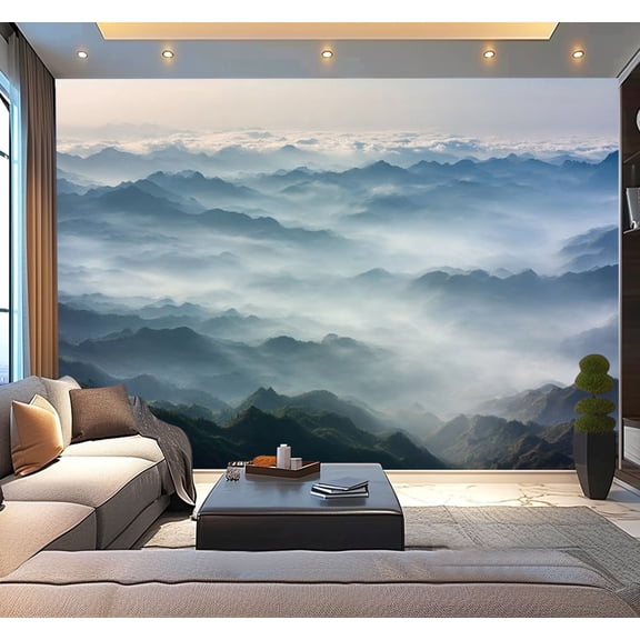 Peel and Stick Wallpaper Waterproof Mountains morning foggy day Wall Mural Decor Self Adhesive and Removable 100in x 144in