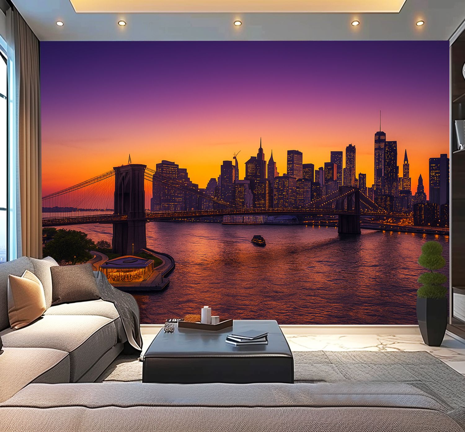 Peel and Stick Wallpaper Waterproof New York City skyline Brooklyn ...