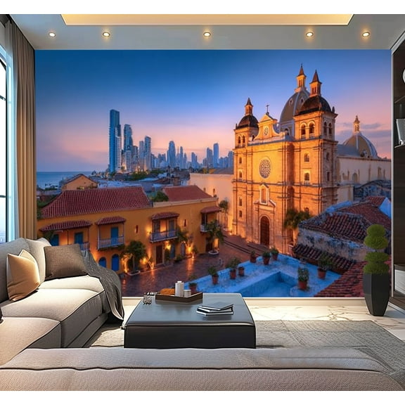 Peel and Stick Wallpaper Waterproof Night View Cartagena de Indias Colombia Wall Mural Decor Self Adhesive and Removable 100in x 144in