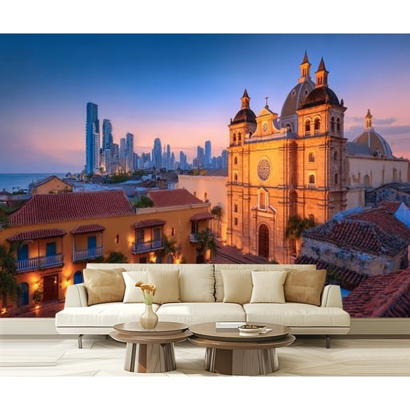 Peel and Stick Wallpaper Waterproof Night View Cartagena de Indias Colombia Wall Mural Decor Self Adhesive and Removable 69in x 98in