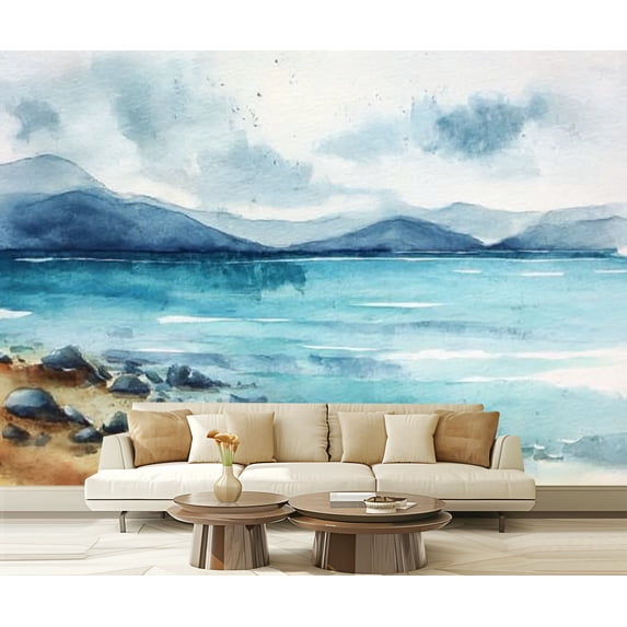Peel and Stick Wallpaper Waterproof Ocean watercolor hand painting Wall Mural Decor Self Adhesive and Removable 69in x 98in