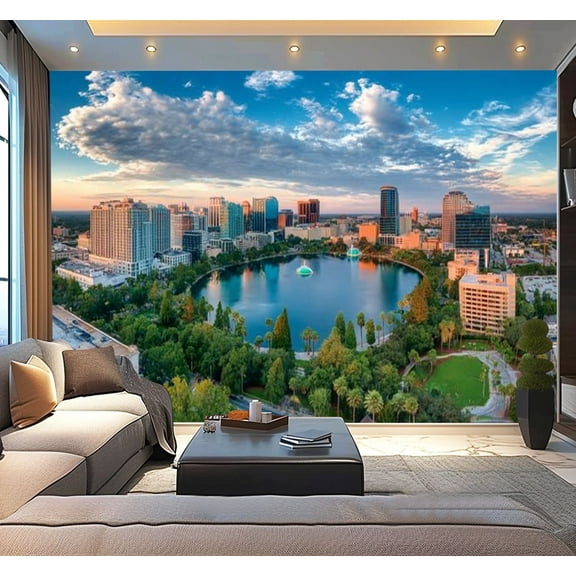 Peel and Stick Wallpaper Waterproof Orlando Florida Downtown Drone Skyline Aerial Wall Mural Decor Self Adhesive and Removable 100in x 144in