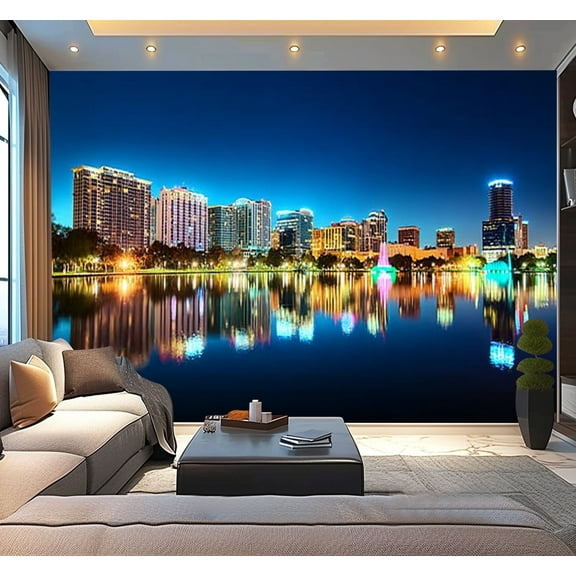 Peel and Stick Wallpaper Waterproof Orlando Skyline Twilight Wall Mural Decor Self Adhesive and Removable 100in x 144in