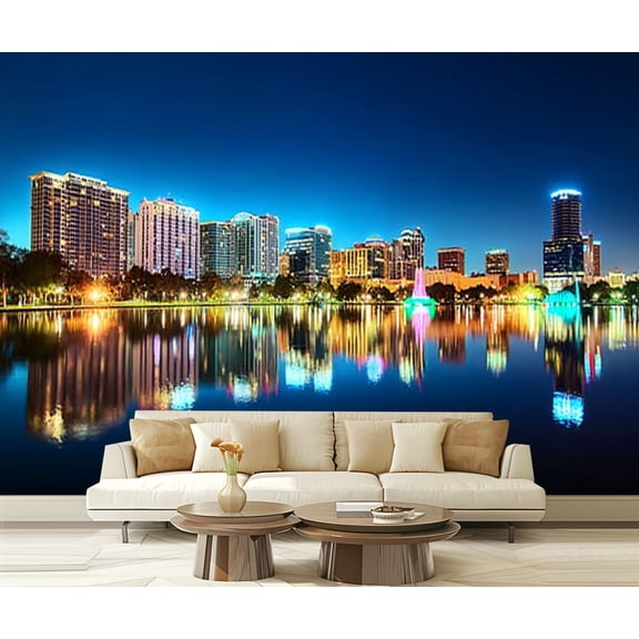Peel and Stick Wallpaper Waterproof Orlando Skyline Twilight Wall Mural Decor Self Adhesive and Removable 69in x 98in