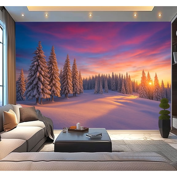 Peel and Stick Wallpaper Waterproof Panorama winter sunrise mountains Wall Mural Decor Self Adhesive and Removable 100in x 144in