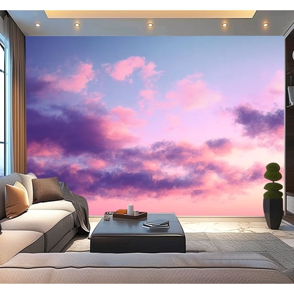 Peel and Stick Wallpaper Waterproof Pink Sunset Clouds Sky Gradient Colors Smooth Light Wall Mural Decor Self Adhesive and Removable 100in x 144in