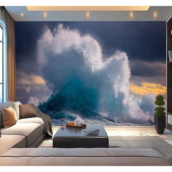 Peel and Stick Wallpaper Waterproof Powerful wave exploding into sky multi colored sunset Wall Mural Decor Self Adhesive and Removable 100in x 144in
