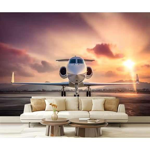 Peel and Stick Wallpaper Waterproof Private Jet Airport Runway Wall Mural Decor Self Adhesive and Removable 69in x 98in