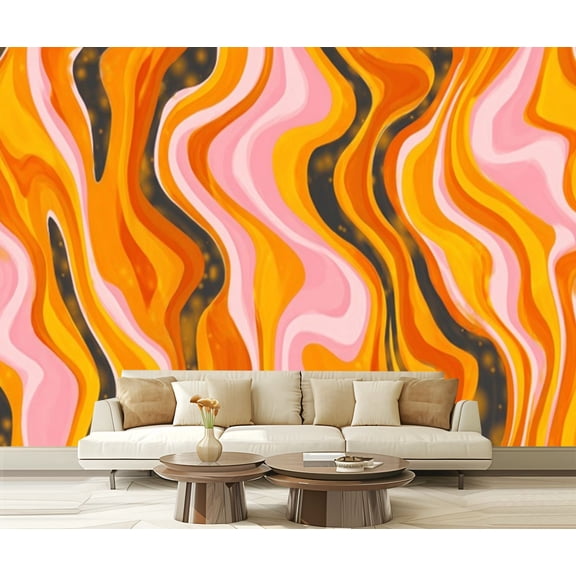Peel and Stick Wallpaper Waterproof Psychedelic swirl seamless 60s 70s style liquid groovy Wall Mural Decor Self Adhesive and Removable 69in x 98in