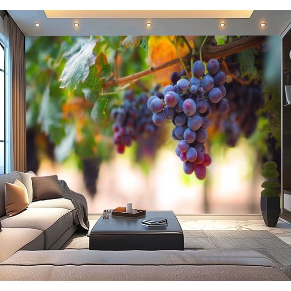 Peel and Stick Wallpaper Waterproof Purple grapes vineyard Wall Mural Decor Self Adhesive and Removable 100in x 144in
