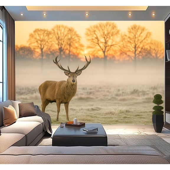Peel and Stick Wallpaper Waterproof Red deer stag winter morning light Wall Mural Decor Self Adhesive and Removable 100in x 144in