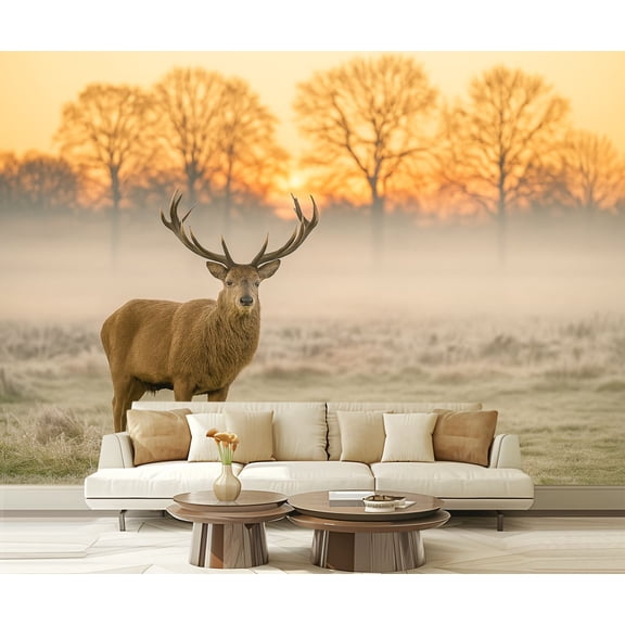 Peel and Stick Wallpaper Waterproof Red deer stag winter morning light Wall Mural Decor Self Adhesive and Removable 69in x 98in