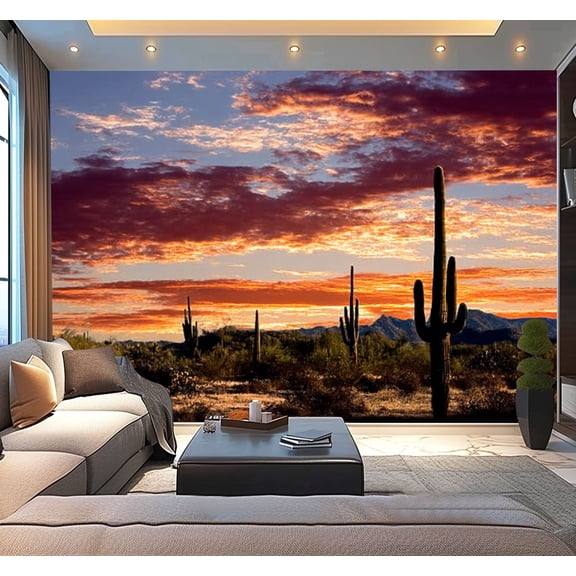 Peel and Stick Wallpaper Waterproof Saguaro Cactus Desert Landscape Sunset Wall Mural Decor Self Adhesive and Removable 100in x 144in