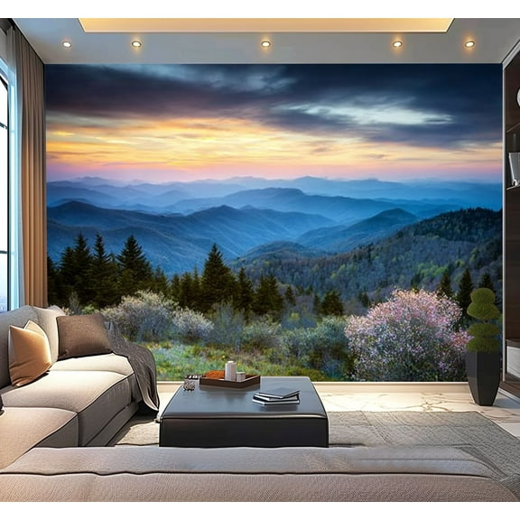 Peel and Stick Wallpaper Waterproof Scenic Blue Ridge Parkway Appalachians Smoky Spring Wall Mural Decor Self Adhesive and Removable 100in x 144in