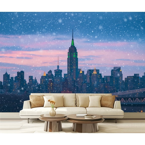 Peel and Stick Wallpaper Waterproof Snowing New York Wall Mural Decor Self Adhesive and Removable 69in x 98in