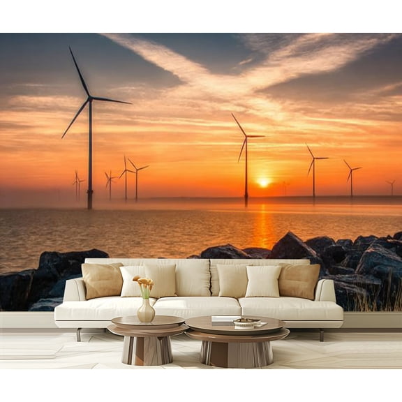 Peel and Stick Wallpaper Waterproof Sun setting water Holland red light full rigging Wall Mural Decor Self Adhesive and Removable 69in x 98in