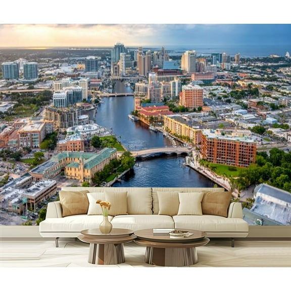 Peel and Stick Wallpaper Waterproof Tampa Florida Cityscape Aerial Wall Mural Decor Self Adhesive and Removable 69in x 98in