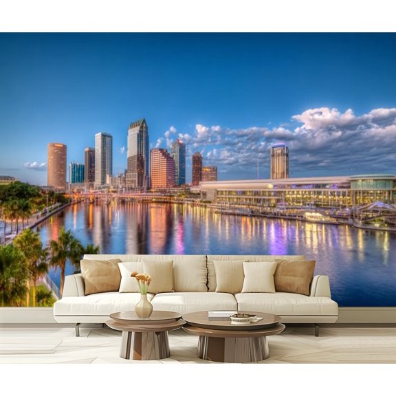 Peel and Stick Wallpaper Waterproof Tampa Florida Skyline Wall Mural Decor Self Adhesive and Removable 69in x 98in