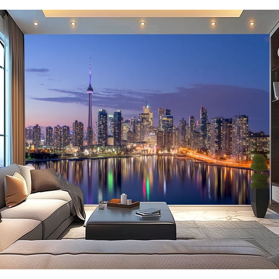 Peel and Stick Wallpaper Waterproof Toronto Skyline purple light Toronto Canada Wall Mural Decor Self Adhesive and Removable 100in x 144in