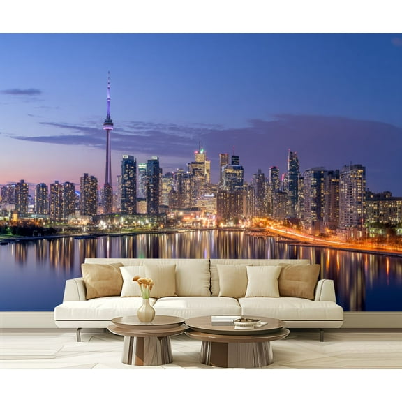 Peel and Stick Wallpaper Waterproof Toronto Skyline purple light Toronto Canada Wall Mural Decor Self Adhesive and Removable 69in x 98in