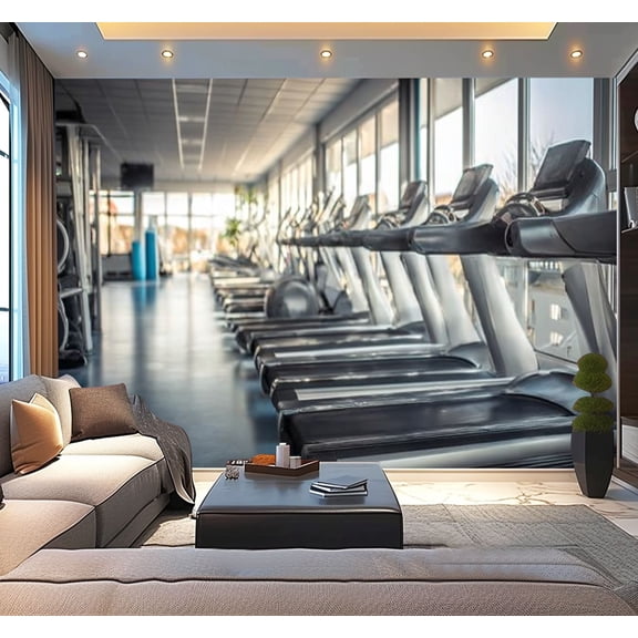 Peel and Stick Wallpaper Waterproof Treadmills Cross Trainers Side by Side Gym Wall Mural Decor Self Adhesive and Removable 100in x 144in