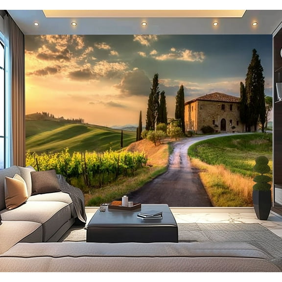 Peel and Stick Wallpaper Waterproof Tuscan countryside landscape Wall Mural Decor Self Adhesive and Removable 100in x 144in