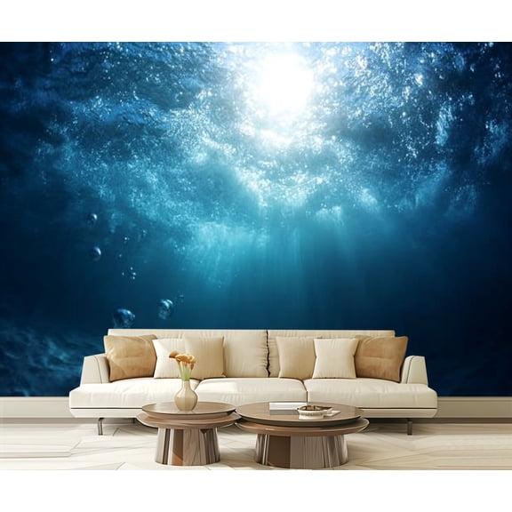 Peel and Stick Wallpaper Waterproof Underwater Scene Bubbles Sunbeams Wall Mural Decor Self Adhesive and Removable 69in x 98in