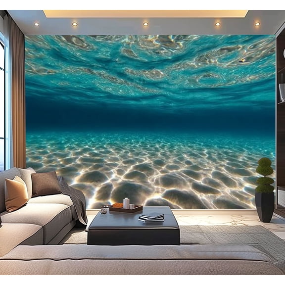 Peel and Stick Wallpaper Waterproof Underwater point view shallow tropical lagoon sand sea Wall Mural Decor Self Adhesive and Removable 100in x 144in