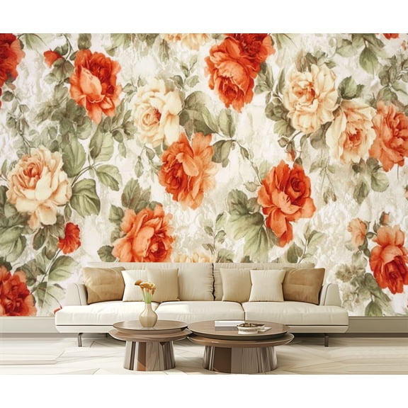 Peel and Stick Wallpaper Waterproof Vintage floral fabric Wall Mural Decor Self Adhesive and Removable 69in x 98in