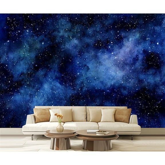 Peel and Stick Wallpaper Waterproof Watercolor Deep Blue Space Star Field Wall Mural Decor Self Adhesive and Removable 69in x 98in