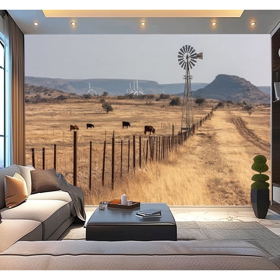 Peel and Stick Wallpaper Waterproof West Texas Ranch Windmill Wall Mural Decor Self Adhesive and Removable 100in x 144in