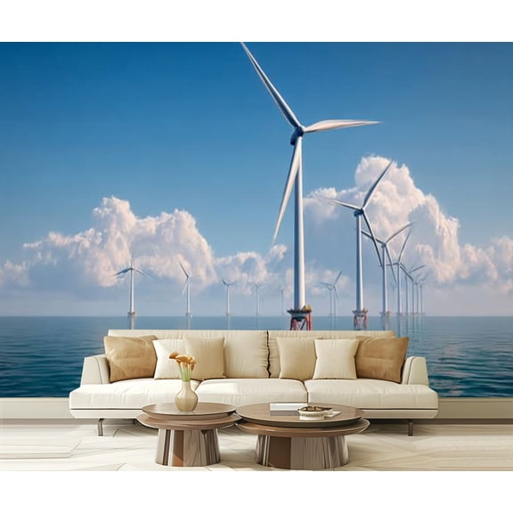 Peel and Stick Wallpaper Waterproof Wind turbine farm beautiful nature landscape Wall Mural Decor Self Adhesive and Removable 69in x 98in