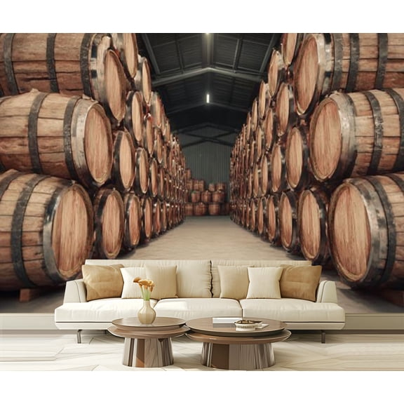 Peel and Stick Wallpaper Waterproof Wooden barrels Warehouse Wall Mural Decor Self Adhesive and Removable 69in x 98in