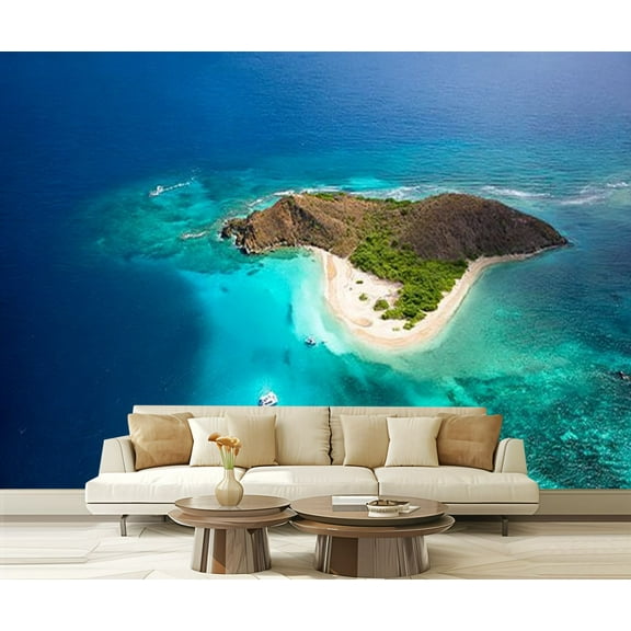Peel and Stick Wallpaper Waterproof aerial shot Sandy Spit British Islands Wall Mural Decor Self Adhesive and Removable 69in x 98in