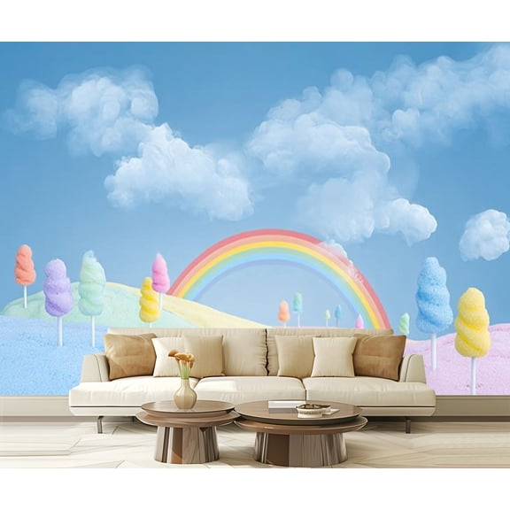Peel and Stick Wallpaper Waterproof an fantasy landscape rainbow hills fluffy Wall Mural Decor Self Adhesive and Removable 69in x 98in