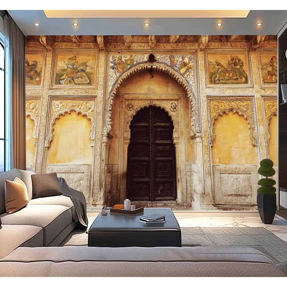 Peel and Stick Wallpaper Waterproof ancient wooden door vintage wall art entrance gate Wall Mural Decor Self Adhesive and Removable 100in x 144in