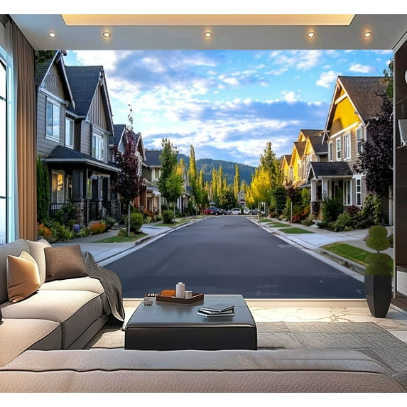 Peel and Stick Wallpaper Waterproof beautiful neighborhood street Wall Mural Decor Self Adhesive and Removable 100in x 144in