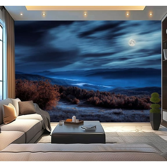 Peel and Stick Wallpaper Waterproof cold fog carpathian rural valley autumn night Wall Mural Decor Self Adhesive and Removable 100in x 144in